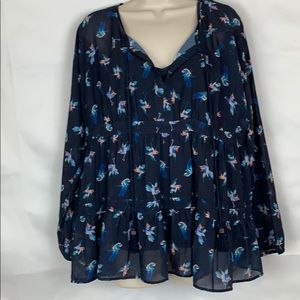 Daniel Rainn Navy blue peasant bird print top